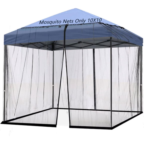 10x10 Mosquito Netting for Patio Canopy Tent/Pop Up Canopy Tent,Double Door Side Screen Easy Installation Black（Only Mosquito Net No Frame） (Around 10x10FT)