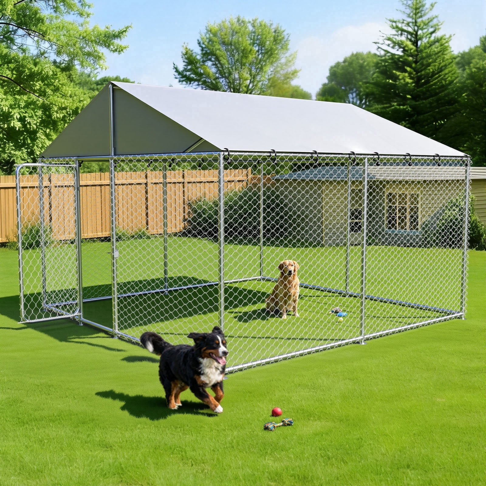 TIME RAY 10x10 Outdoor Dog Kennel Outside Heavy Duty Dog Enclosure with Waterproof UV-Resistant Cover and Security Lock