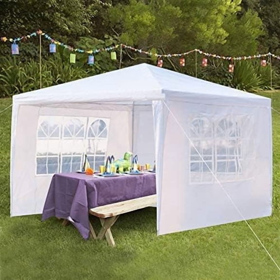10x10 Party Tent, Outdoor White Tents for Parties, Wedding, Birthday, Small Canopy Tent with 3 Removable Sidewalls, Outside Event Tent for Backyard, Garden