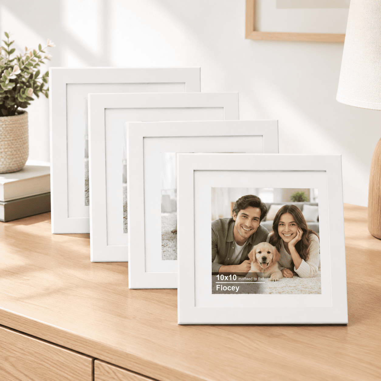 10x10 Picture Frame 5 Pack White Photo Display Pictures 8x8 With Mat Or ...