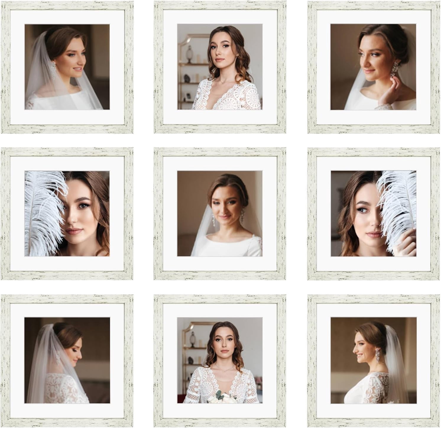 10x10 Picture Frame Set of 9, Display Pictures 8x8 with Mat or 10x10 ...