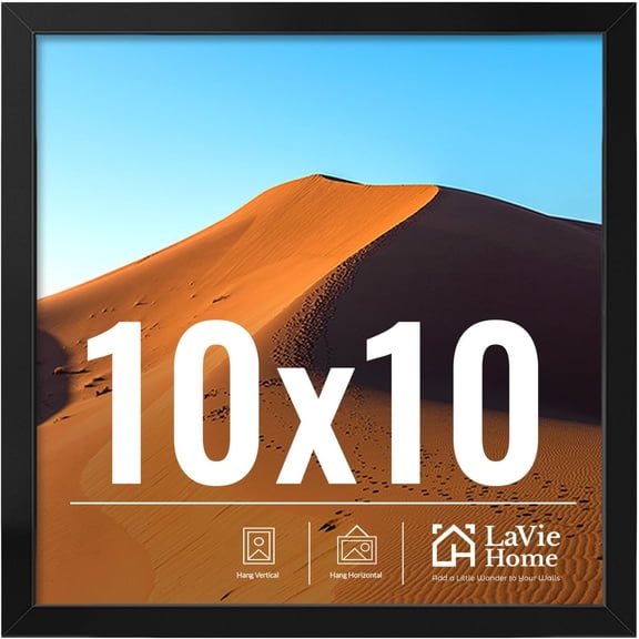 10x10 Picture Frame for Wall Display, 10x10 Black Picture Frame with HD Plexiglas, 10 x 10 Square Frame 1 Pack, Display Frame for Vertical or Horizontal, Classic Collection