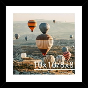 10x10 Picture Frame With Mat, Display 8x8 With Mat or 10x10 Without, Wood Square Photo Frame for Wall Hanging, 1 Pack, Black