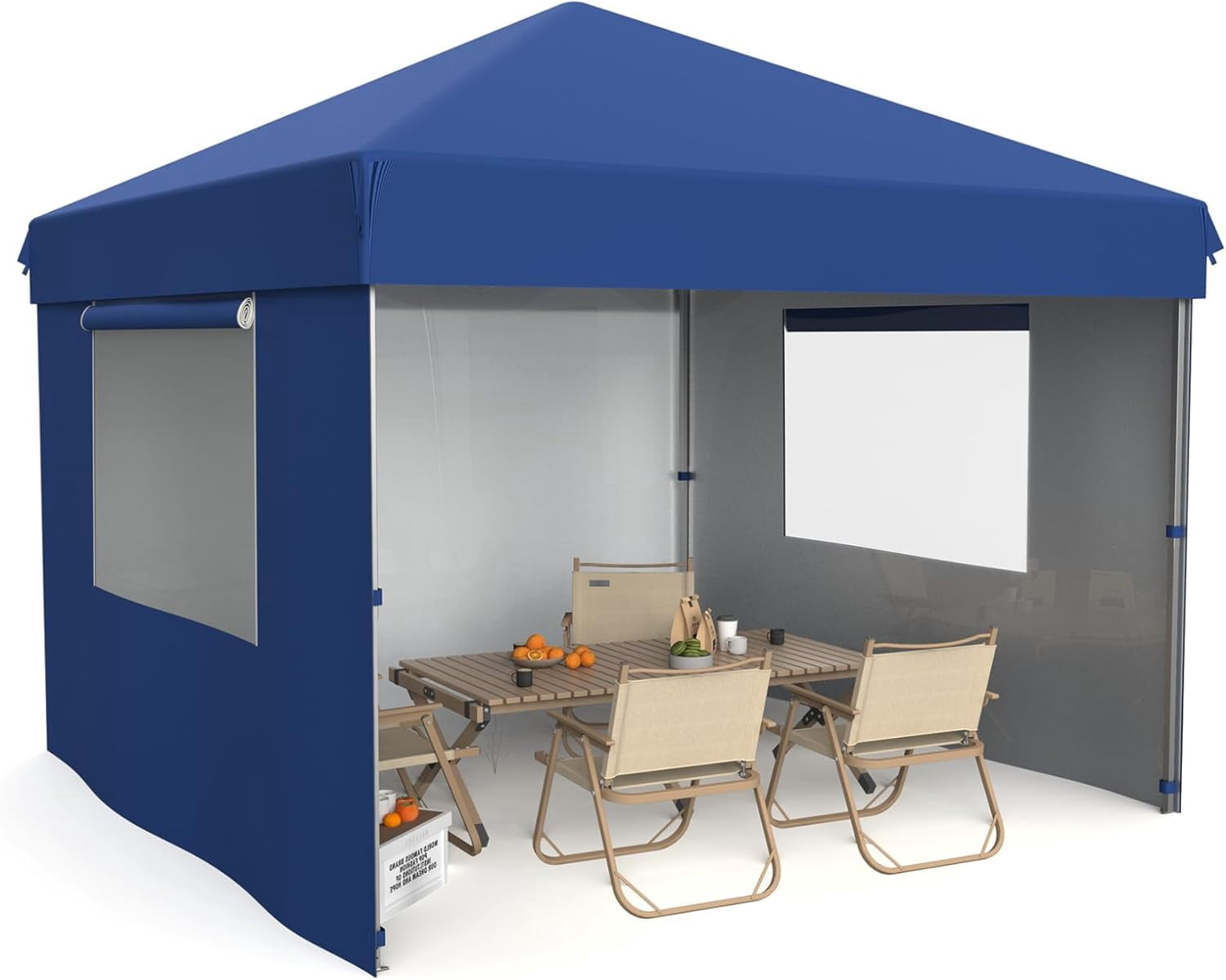 10x10 Pop Up Canopy with 3 Side Walls,Beach Tent with One Push Setup,Outdoor Sun Shade for Events,Parties,Camping,Gazebo with 1 Roller Bag,3 Adjustable Height,4 Weight Bags