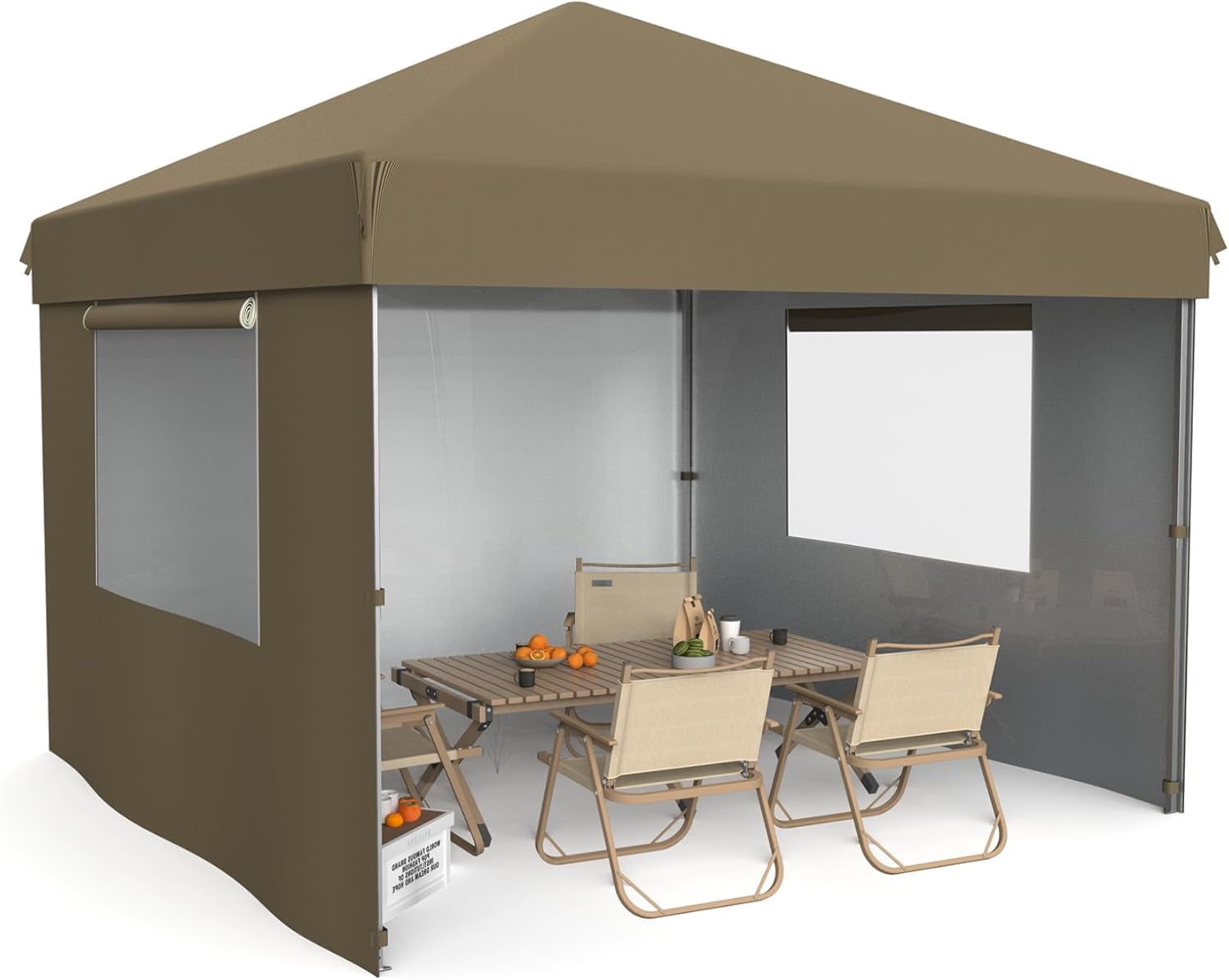10x10 Pop Up Canopy with 3 Side Walls,Beach Tent with One Push Setup,Outdoor Sun Shade for Events,Parties,Camping,Gazebo with 1 Roller Bag,3 Adjustable Height,4 Weight Bags