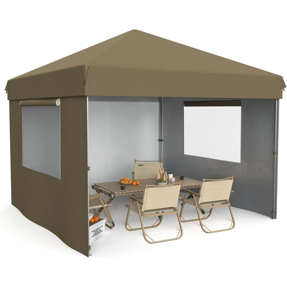 10x10 Pop Up Canopy with 3 Side Walls,Beach Tent with One Push Setup,Outdoor Sun Shade for Events,Parties,Camping,Gazebo with 1 Roller Bag,3 Adjustable Height,4 Weight Bags