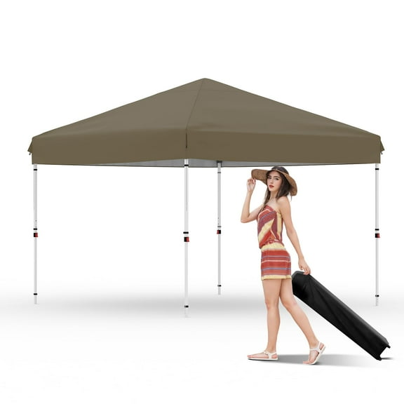 10x10 Pop Up Canopy, Beach Ten with One Push Setup, Reinforced Frame, Outdoor Easy Up Canopy Tent with Portable Roller Bag, 3 Adjustable Height, Sandbags, Silver Coated Top