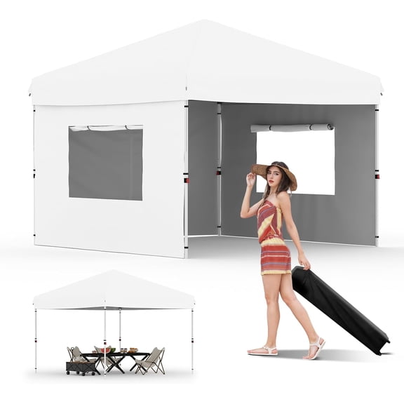 10x10 Pop Up Canopy,Beach Tent with 4 Sidewalls,Easy Outdoor Sun Shade with One Button Push Setup for Events,Parties,Camping,Gazebo with 1 Roller Bag,3 Adjustable Height,4 Weight Bags