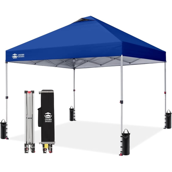 10x10 Pop Up Canopy - Beach Tent with One Push Setup - Easy Outdoor Sun Shade for Events, Parties, Camping - Gazebo with STO-N-Go Cover Bag, Silver Coated Top, Navy Blue