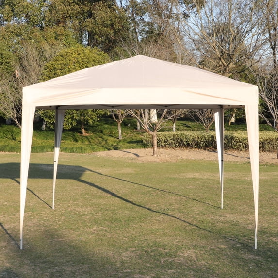 10x10 Pop up Canopy Tent, Outside Canopy with 4 pcs Sand Bag and Carry Bag, UPF50+ Straight Leg Folding Instant Shelter Frame Powder-Coated Steel Pipes for Beach,Party and Camping, Beige