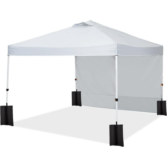 10x10 Pop Up Canopy with Side Wall, Beach Tent with One Push Setup, Waterproof Outdoor Beach Canopy, Pop-Up Sun Shelter Canopy with Wheeled Bag for Parties, Beach, Outdoor, Off-White