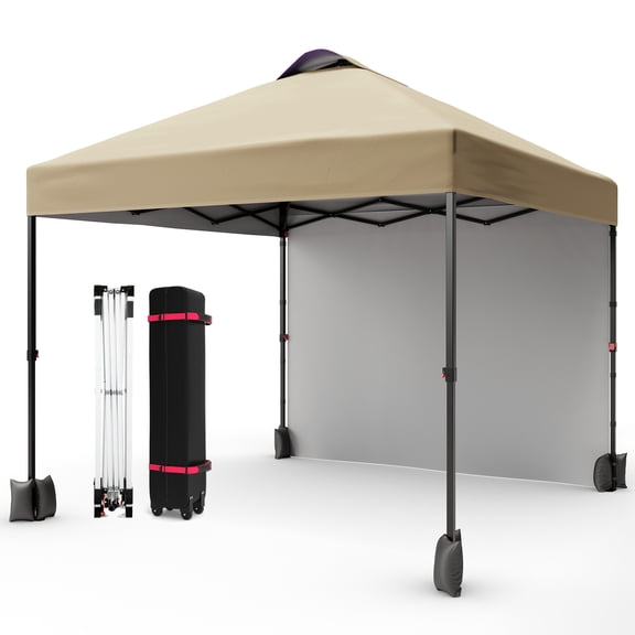 10x10 Pop Up Canopy Tent with 1 Removable Sidewall, Heavy Duty Commercial Instant Shelter with One-Person Setup, 100 Sq Ft Shade for Outdoor Events, Camping, Farmers Market