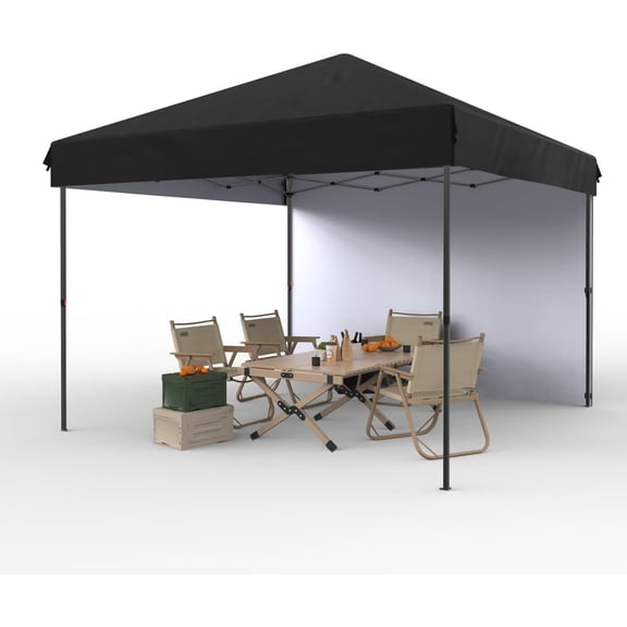10x10 Pop Up Canopy Tent with 1 Sidewall, Heavy Duty Waterproof Outdoor Shelter, UPF 50+ UV Protection, One-Person Instant Setup with Roller Bag, Adjustable Height, Black