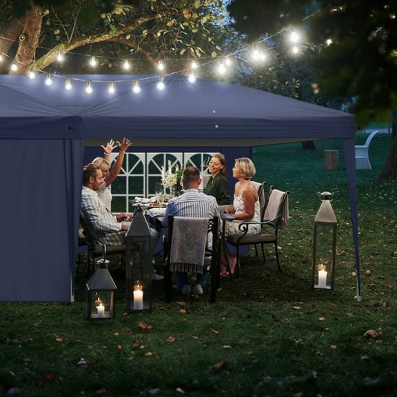 10x10 Pop Up Canopy Tent with 4 Removable Sidewalls and 2 Windows,Waterproof Sun Shade with Sandbags,Stakes and Ropes,Instant Portable Shelter for Outdoor,Beach,Camping,Blue