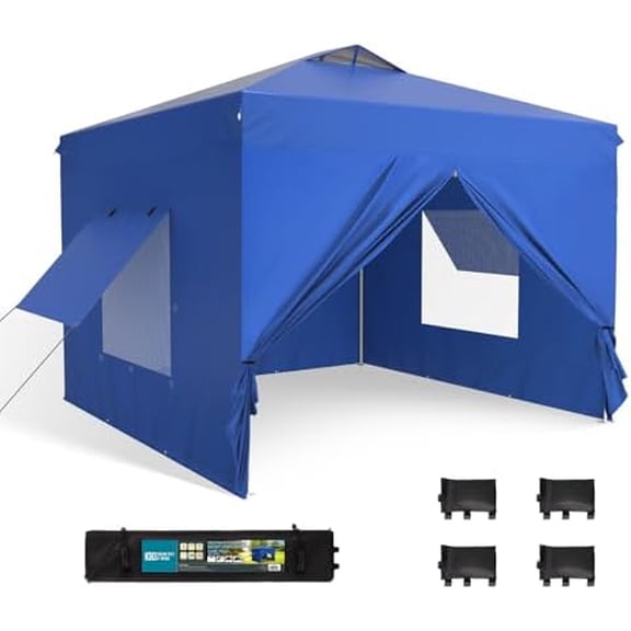 10x10 Pop Up Canopy Tent, Commercial Instant Easy Up Outdoor Tent Canopy with 4 Removable Sidewalls, One Push Center Lock & Wheeled Carry Bag, Blue$$Garden &