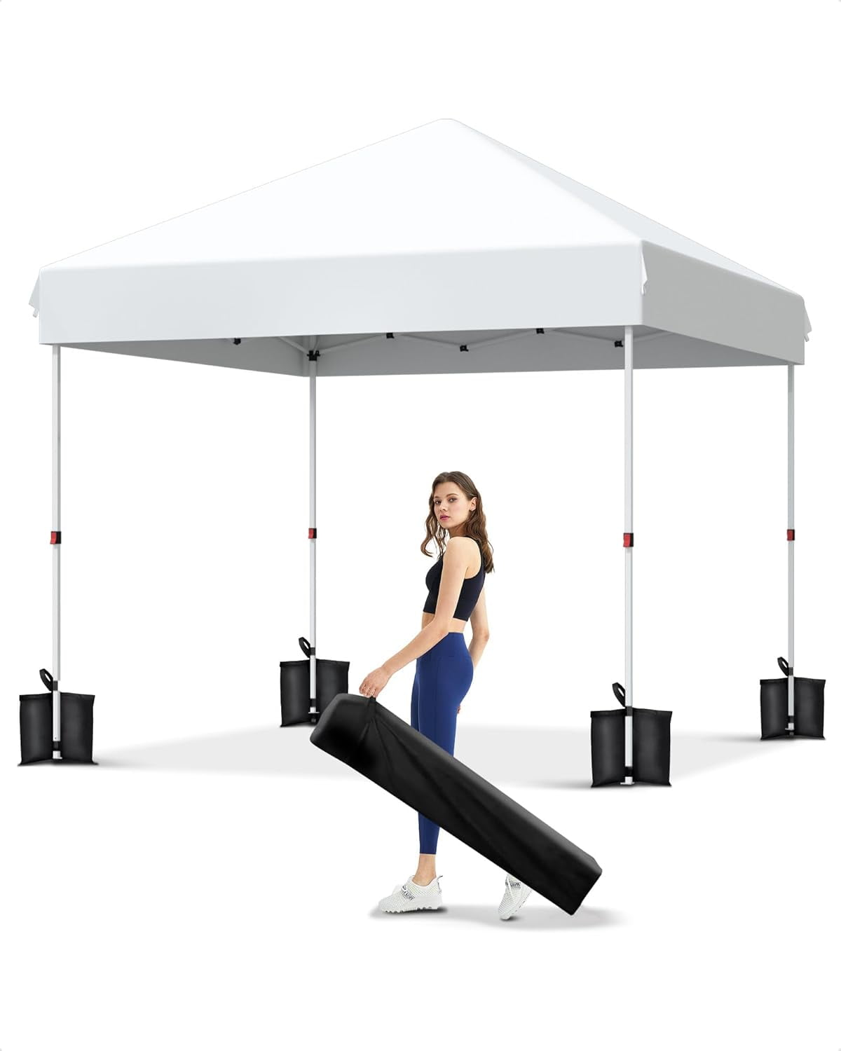 10x10 Pop Up Canopy Tent, Easy Up Canopy with 3 Adjustable Height, Outdoor Sun Shade with 4 Sandbags & Carrying Bag for Camping, Parties,Outdoor Events - White