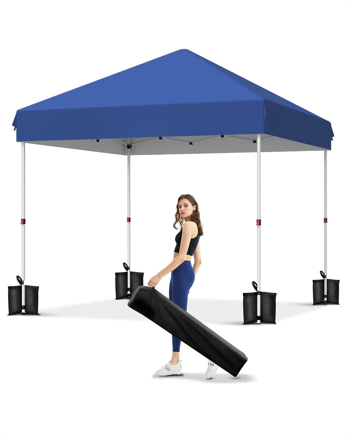 10x10 Pop Up Canopy Tent, Outdoor Tent with 3 Adjustable Height, Easy Set Up Canopy with 4 Sandbags & Carrying Bag for Camping, Parties, Outdoor Events -Blue