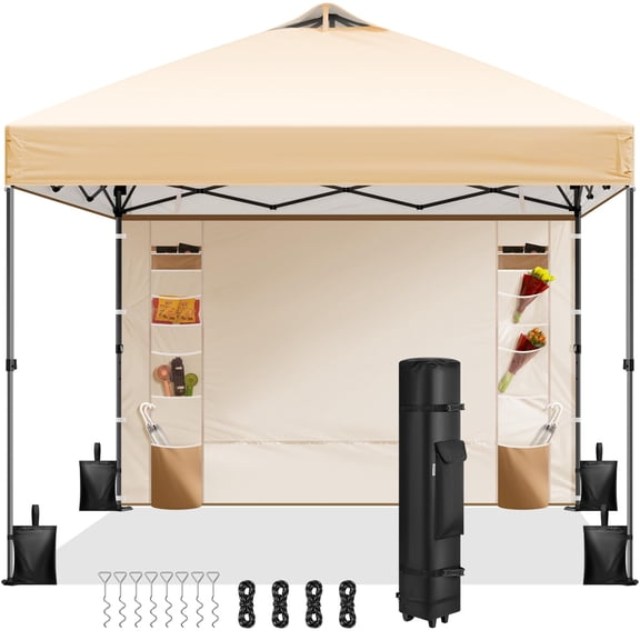 10x10 Pop Up Canopy Tent with Pockets Sidewall, One Push Setup Instant Outdoor Shelter with Wheel Carry Bag and 4 Sandbags, Heavy Duty Portable Camping Pavilion, Adult Multi-Person Furniture