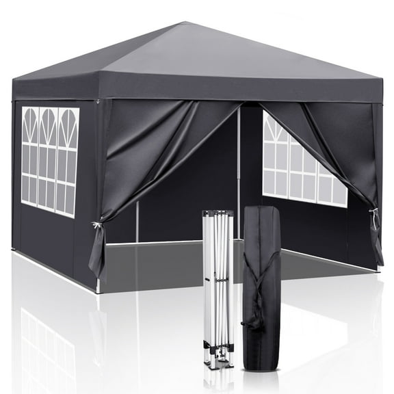 10x10 Pop Up Canopy Tent with Sidewalls, Outdoor Gazebo Canopy Tent with 2 Doors and 2 Windows, Patio Event Tents Outdoor Commercial Canopy for Parties, Black