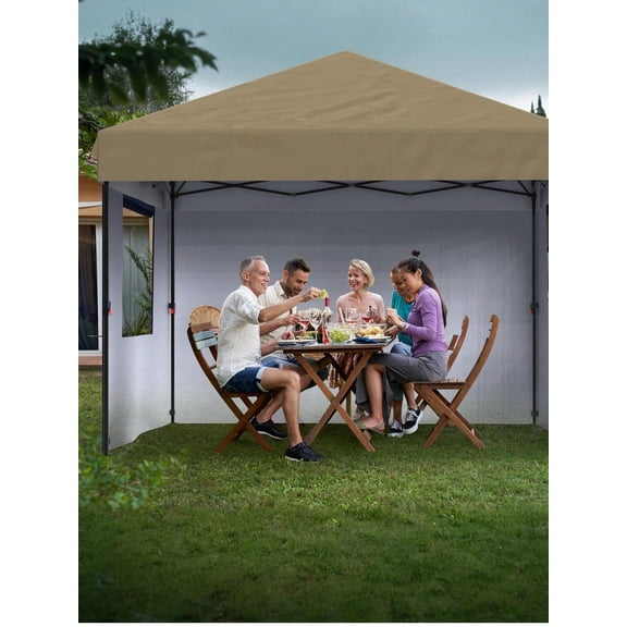 10x10 Pop Up Canopy Tent Outdoor Canopy One-Person Set Up Heavy Duty Commercial Instant Tent Shelter, 3-Sidewall+Khaki