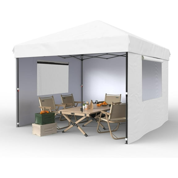 10x10 Pop Up Canopy Tent Outdoor Canopy One-Person Set Up Heavy Duty Commercial Instant Tent Shelter, 3-Sidewall White