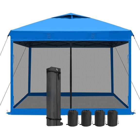 10x10 Pop-Up Canopy Tent, Waterproof, Portable Shade with Side Walls, Adjustable Instant Outdoor Shelter for Camping, Backyard, and Events, Light Blue