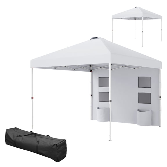 10x10 Pop Up Canopy Tent, White UPF50+ Sun Shelter w/ Sidewall & Storage, Adjustable Height Instant Gazebo for 6-9 People