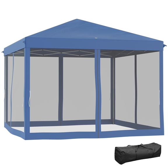 10x10 Pop Up Canopy Tent with Mesh Netting, Instant Gazebo Screen House for Patio Garden, Height Adjustable, Blue