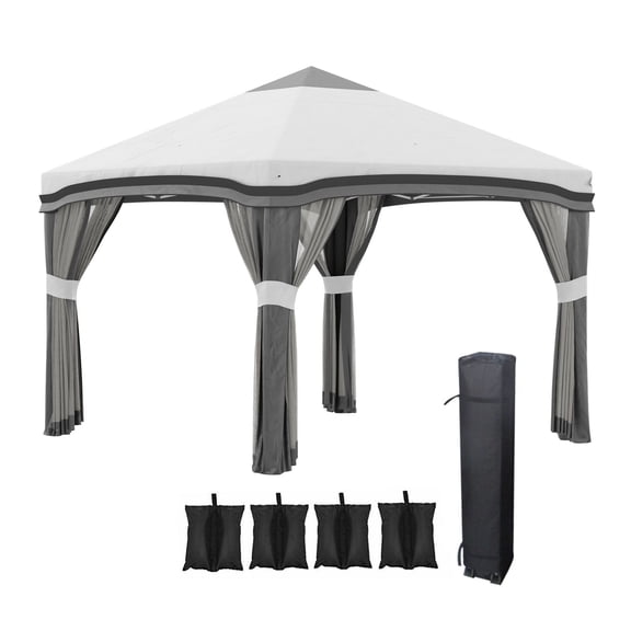 10x10 Pop Up Canopy with Netting, Foldable Gazebo, Adjustable Height, Carry Bag & Sand Bags - Gray Outdoor Tent for Camping, Parties, Events