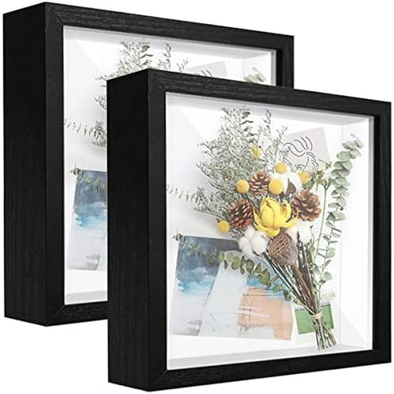 10x10 Shadow Box Frame Display Case with Letter Stickers, 3D Picture Frame, Display Case Box for Memorabilia, Baby Items, Wedding Memories, Crafts, Tickets and Photos (2Pcs-Black, 10x10)