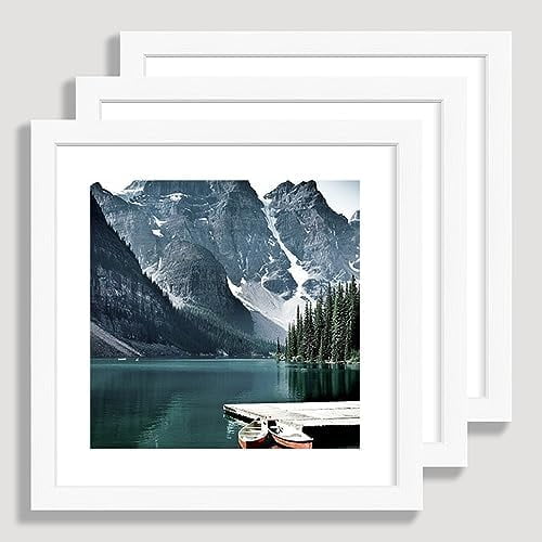 10x10 White Picture Frames set of 3, Made of Wooden and Real Glass ...