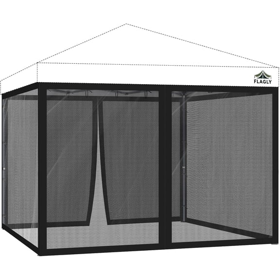 10x10 ft Mosquito Netting for Pop Up Canopy, Universal Bug Screen Tent Enclosure, Outdoor Canopy Mesh Net with Zipper Doors for Camping, Patio, Backyard (Netting Only,Black)