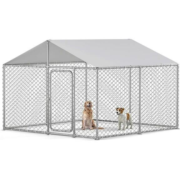 Deptok 10'x10' Outdoor Dog Kennel Outside with Waterproof UV-Resistant Cover, Heavy Duty Dog Enclosure House with Steel Fence and Secure Lock for Dogs