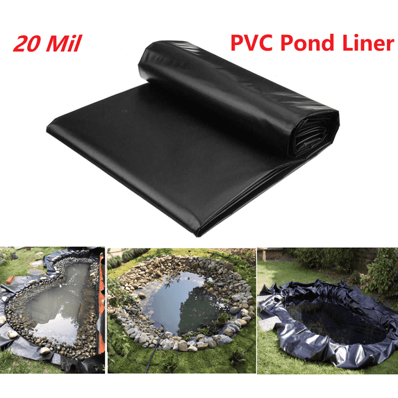 10x10 ft Pond Liner with 20 Mil Thickness PVC Pond Skins Waterfall Fish Pond Liner for Fish Koi Pond Streams Fountains Garden Pool, Black