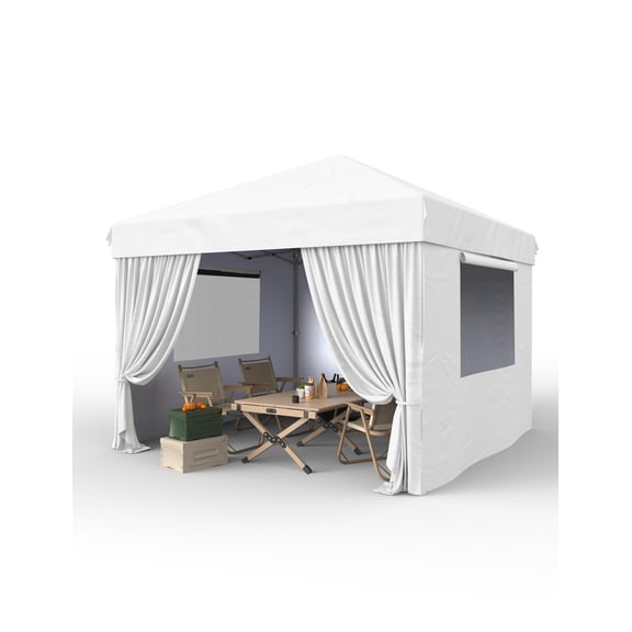 10x10 ft Pop Up Canopy with 4 Removable Sidewalls and Windows, 3 Adjustable Heights Commercial Shelter, Portable Enclosed Instant Tent with Wheeled Carry Bag, Waterproof Outdoor Gazebo, 7 Colors Avail