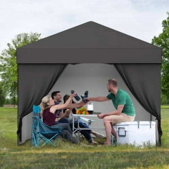 10x10 ft Pop Up Canopy with 4 Removable Sidewalls and Windows, 3 Adjustable Heights Commercial Shelter, Portable Enclosed Instant Tent with Wheeled Carry Bag, Waterproof Outdoor Gazebo, 7 Colors Avail