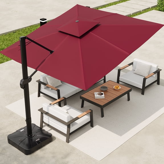 10x10 ft Square Outdoor Umbrella, Cantilever Patio Umbrella with 360° Rotation & Adjustable Height, Aluminum Umbrella Outdoor Patio for Garden Poolside (Base Not Included)