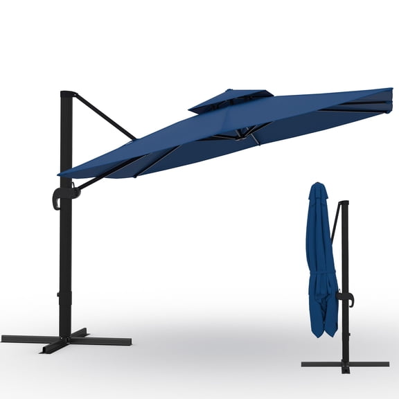 10x10 ft Square Outdoor Umbrella, Cantilever Patio Umbrella with 360 Rotation & Adjustable Height, Heavy Duty Aluminum Umbrella Outdoor Patio for Garden Poolside,Navy Blue (Base Not Included)