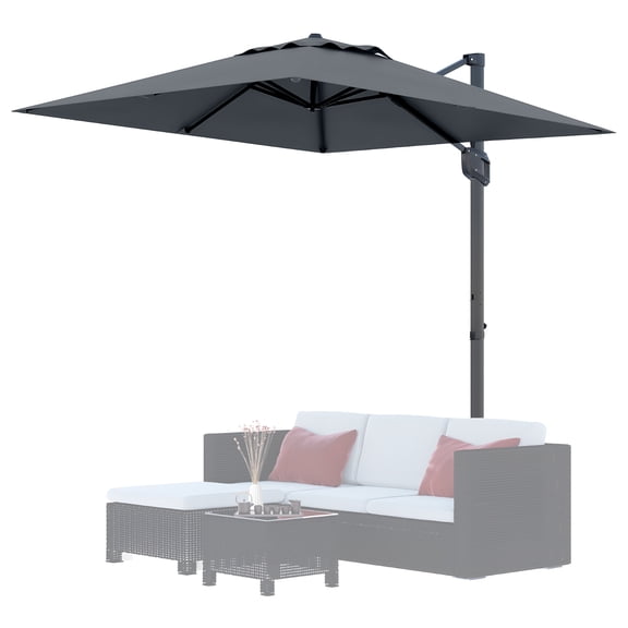 10x10FT Aluminum Cantilever Patio Umbrella – Heavy Duty Polyester Canopy, 360° Rotation, Solar LED Lights, Iron Frame, Cross Base – for Deck, Pool, Backyard