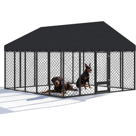 Maison Backyards Extra Large 10x10FT Outdoor Dog Kennel with Roof and Double Lock Gate