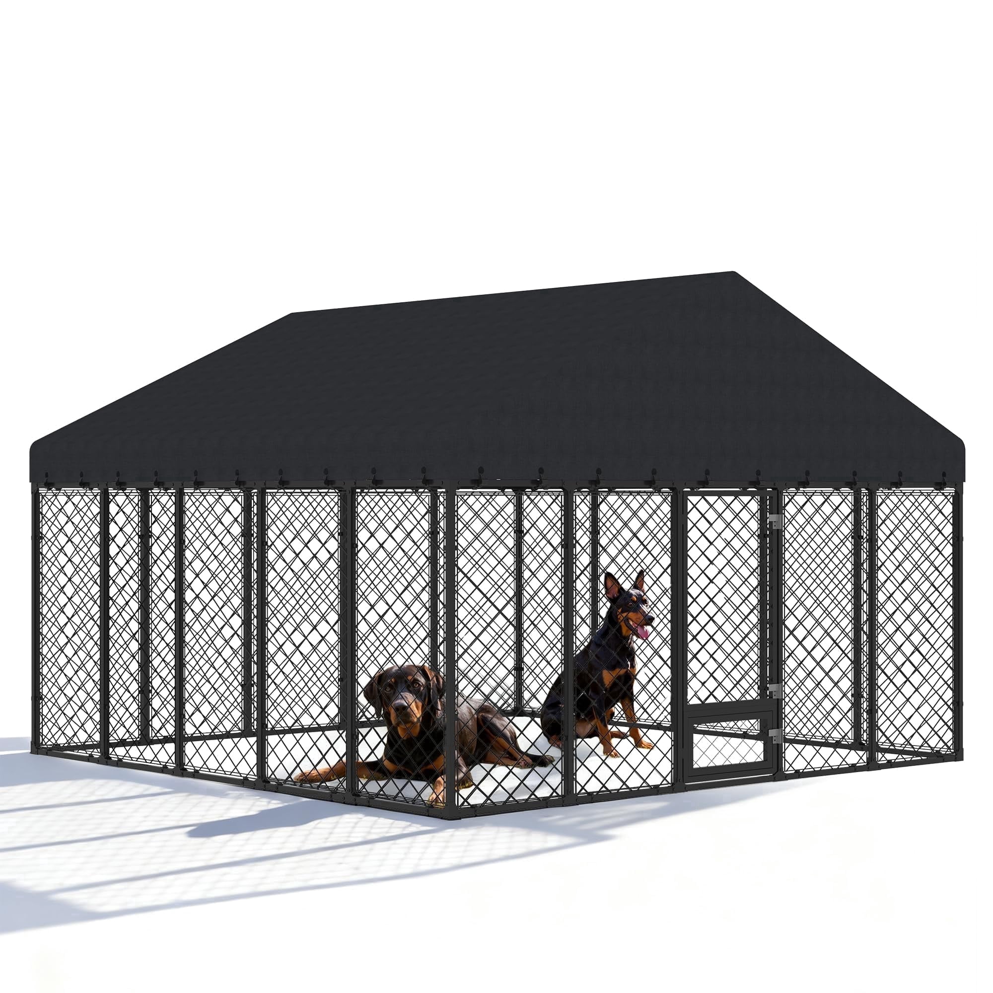 10×10 ft Heavy-Duty Outdoor Dog Kennel with Roof, Weather-Resistant Metal Enclosure with Double-Lock Door