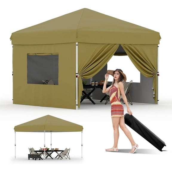 10x10FT Instant Pop Up Canopy Tent with 4 Side Walls, Complete Commercial Shelter System for Outdoor Events
