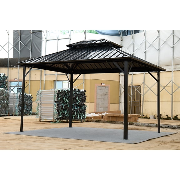 10x10FT Outdoor Permanent Hardtop Gazebo with Aluminum Frame Steel Roof - All-Weather, Rust-Resistant, Ventilated Design for Patios, Gardens & Year-Round Outdoor Spaces