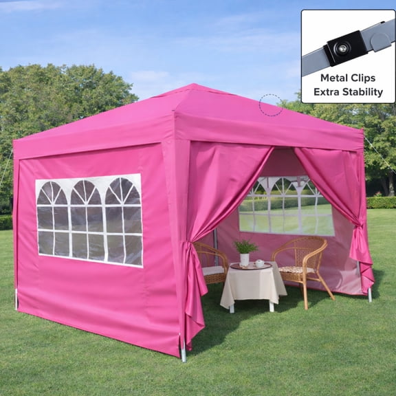 10x10FT Pop Up Canopy Tent Outdoor Gazebo with 4 Removable Sidewalls 2 Zipper Doors 2 Window Panels Waterproof UV‑Resistant Patio Party Tent with Sandbags Carry Bag Multicolor