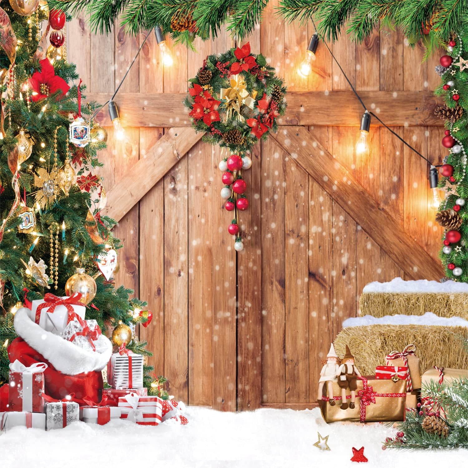 10x10ft Christmas Barn Door Decorations Backdrop Christmas Background
