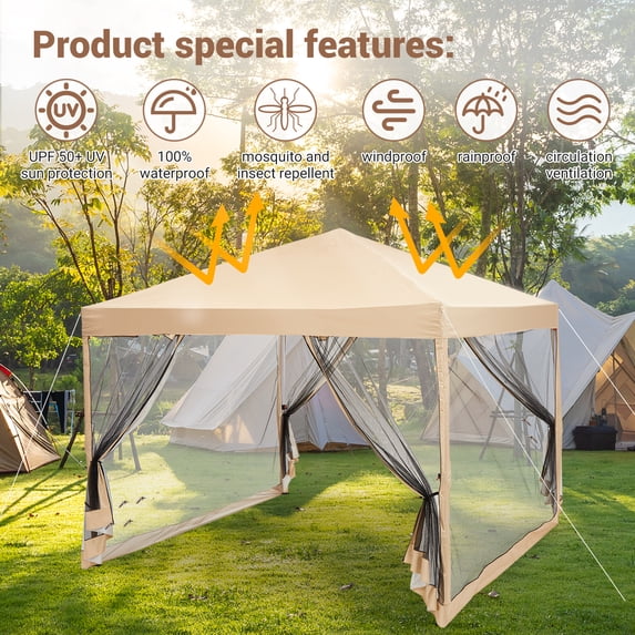 10x10ft Easy Pop-Up Canopy, Outdoor Screen Tent with Mesh Mosquito ...