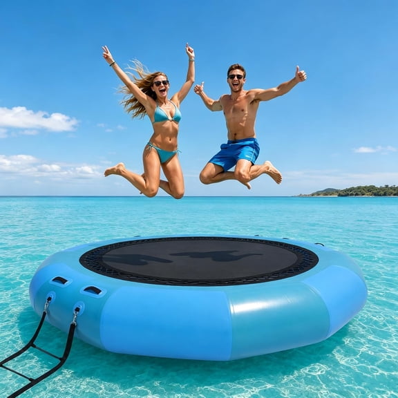 10x10ft Floating Water Trampoline with Rope Ladder & Anchor Ropes, Recreational Bounce Platform for Youth and Adults, Suitable for Lake and Pool Use