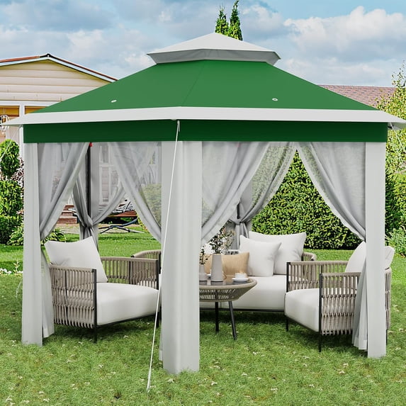 10x10ft Hexagonal Gazebo with Double-Layer Roof & Mosquito Netting ...
