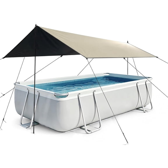 10x10ft LargeCover Above Ground Pool Shade Kit - UVResist 300D Oxford Backyard Pool Shade Canopy Sail with Metal Poles/Ropes/Stakes, Outdoor Rectangle & Round Swimming Pools/Deck/Patio Shades