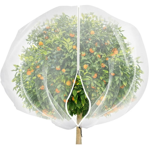 10x10ft Large Fruits Tree Netting Cover with Zipper and Drawstring,Garden Insect Netting Plant Cover Transparent Bird Plant Barrier, Flower Fruits Mesh Screen for Preventing Deer Squirrel Bug